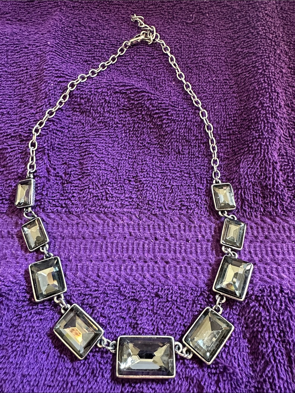 Crystal Rectangle Statement Necklace - Silver Tone